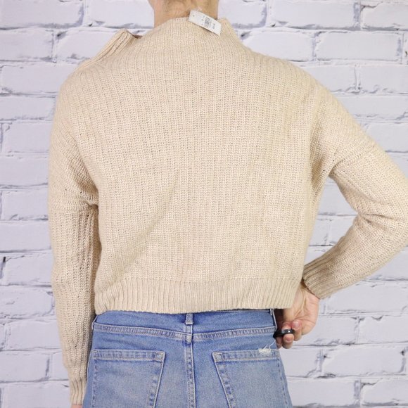 NWT wool blend beige knit mock neck sweater b1 - Picture 4 of 7